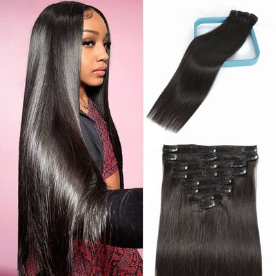 LORIEN Clip in Hair Extensions Real Human Hair, 18 Inch 100g3.6oz, 1B Natural Black, Clip in 100% Brazilian Remy Human Hair Extensions 8pcs Per Set with 18 Clips Double Weft