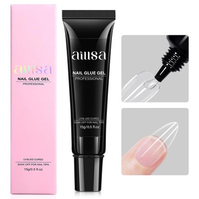 AILLSA Gel Nail Glue for Nail Tips, Solid Super Strong Soft Gel Glue 15g Professional Fake Nail Glue Gel, Acrylic Nail Glue U V Lamp Curing Needed - Long Lasting 30 Days