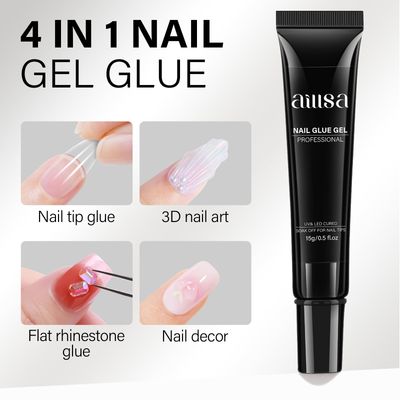 AILLSA Gel Nail Glue for Nail Tips, Solid Super Strong Soft Gel Glue 15g Professional Fake Nail Glue Gel, Acrylic Nail Glue U V Lamp Curing Needed - Long Lasting 30 Days