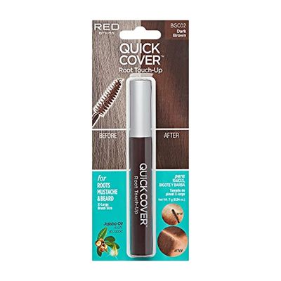 RED by Kiss Quick Cover Root Touch Up Rescue, Mascara Natural Water-Resistant Temporary Gray Concealer Cover Up Brush for Hair Mustache &amp; Beard (Dark Brown)