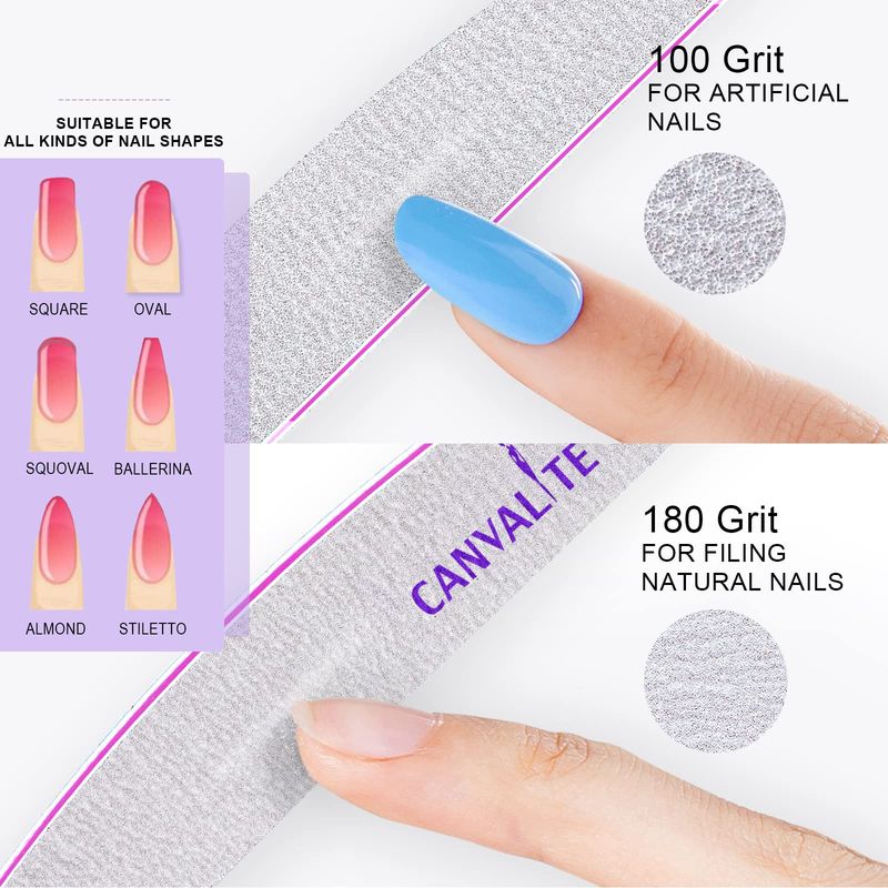 Canvalite 10 PCS Nail File Professional Nail Files Reusable Double Sided Emery Board(100180 Grit) Nail Styling Tools for Home and Salon Use Christmas Gifts for Women
