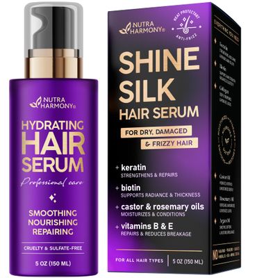 Hydrating Hair Serum for Frizzy and Damaged Hair - Keratin Hair Treatment for Dry Damaged Hair w Biotin, Castor Oil, Rosemary Oil, Hair Heat Protectant &amp; Anti Frizz Hair Serum For Frizzy Hair, 5 Oz