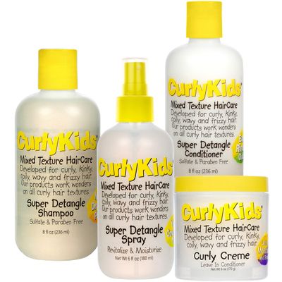 CurlyKids Textured Hair Care Set with Hair Detangler Spray, Kids Shampoo, Conditioner &amp; Creme for Curly, Frizzy, &amp; Wavy Hair | Sulfate &amp; Paraben-Free Formula to Detangle, Hydrate, and Revitalize Curls