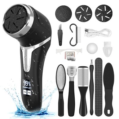 Electric Callus Remover for Feet (with Dander Vacuum), Portable Pedicure Kit Foot File Callus Remover, Rechargeable Waterproof Foot File for Foot Care Deadskin Remover with 3Head&amp;LCD Display