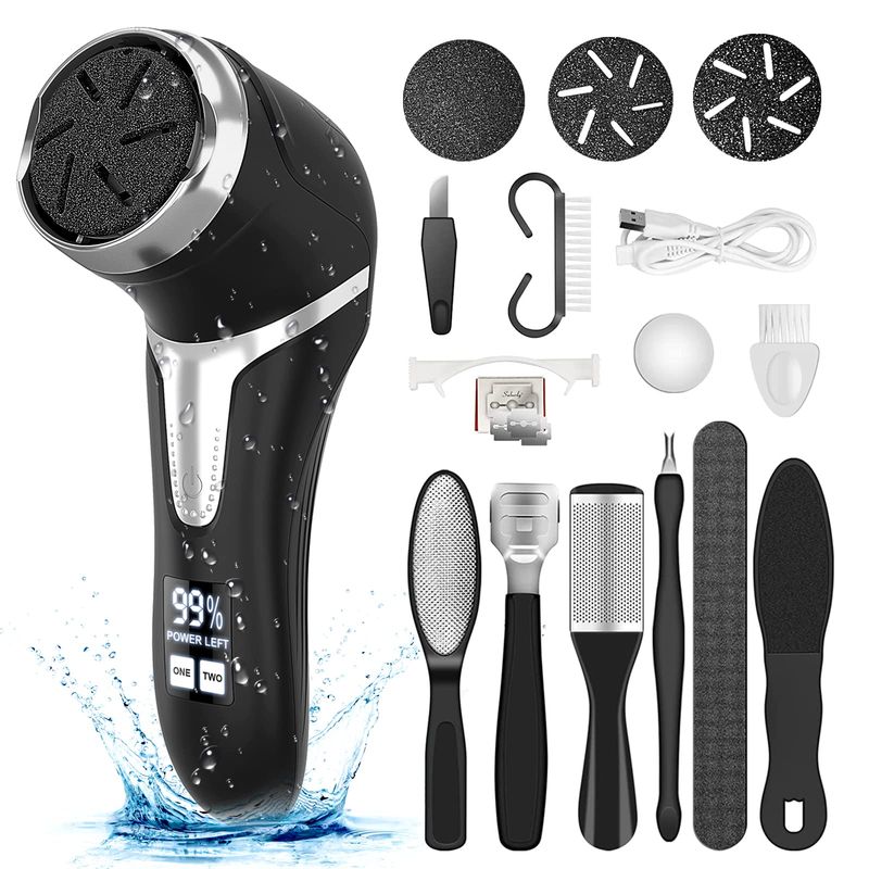 Electric Callus Remover for Feet (with Dander Vacuum), Portable Pedicure Kit Foot File Callus Remover, Rechargeable Waterproof Foot File for Foot Care Deadskin Remover with 3Head&amp;LCD Display