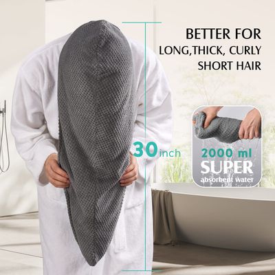 YFONG 3 Pack Large Microfiber Hair Towel Wrap, 30" x 10" Anti Frizz Quick Dry Hair Towels for Women Long, Curly, Thick Hair, Super Absorbent Hair Turban for Wet Hair (Grey, White, Camel)