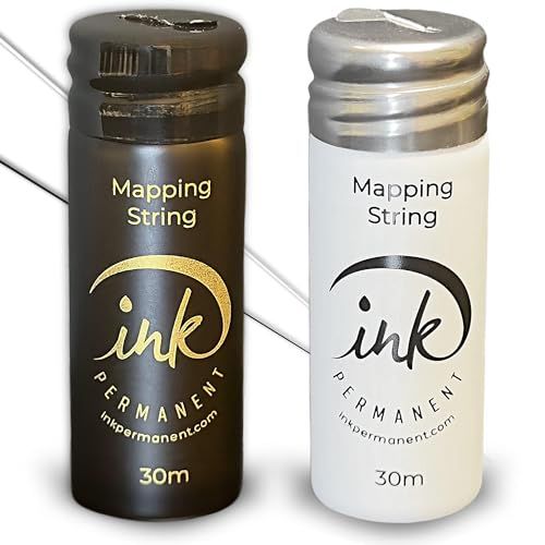Ink Permanent Black and White Brow Mapping String 2 X 100 Ft Bottles - 60 m Pre-Inked Mapping String for Permanent Makeup and Microblading Supplies | Brow Mapping Kit |Brow Mapping