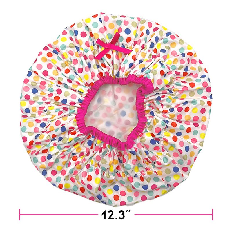 Reusable Shower Cap &amp; Bath Cap &amp; Lined, Oversized Waterproof Shower Caps Large Designed for all Hair Lengths with PEVA Lining &amp; Elastic Band Stretch Hem Hair Hat - Fashionista Deco Dots