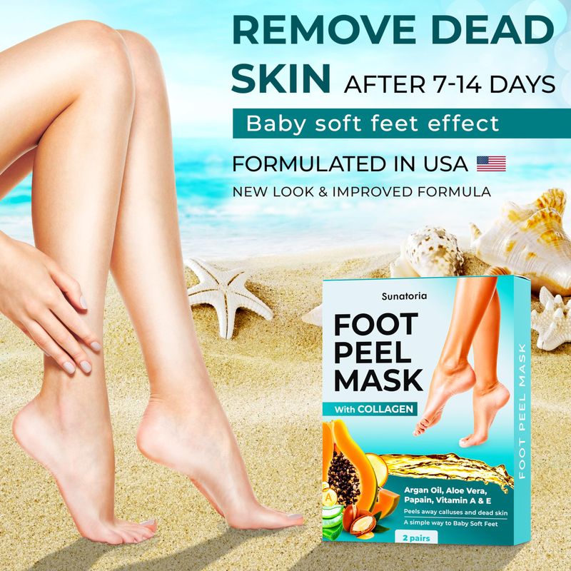 Foot Peeling Mask for Dead Skin Remover &amp; Deep Moisturize | 2 Pairs | Dermatologically Tested - Foot Peel Mask for Dry Cracked Feet - Foot Mask make Soft Baby Feet for Men &amp; Women | Aloe Vera