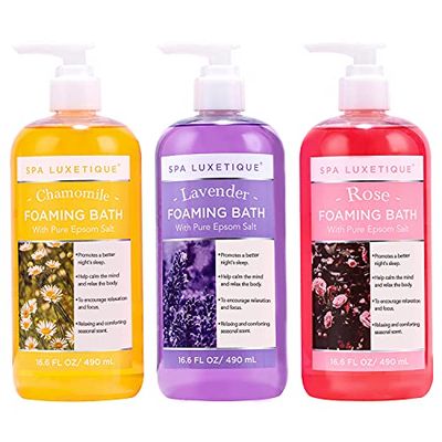 Bubble Bath, Spa Luxetique Foaming Bath with Pure Epsom Salt, Chamomile Rose and Lavender Scent Bath Set, Christmas Gifts for Women Gift Set for Men 3 Pack 49.8 fl oz Gifts for Mom