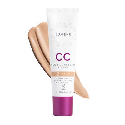 Lumene Color Correcting CC Cream - Lightweight Foundation - Medium Coverage - Redness Reducing Face Makeup for a Glowing Complexion - Vegan Formula  Suitable for All Skin Types - Medium (1 fl oz)
