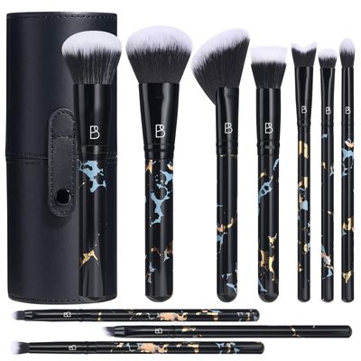 BS-MALL Makeup Brushes NO Smell 10 PCS Set Black Color Synthetic Foundation Powder Concealers Eyeshadows with Black Case