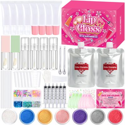 Lip Gloss Making kit, JCOOS Color Changing Lip Oil 64PCS Make Your Own Lip Gloss Kit, Flavored Lip Gloss Moisturizing, Lipgloss Sets for Girls Women Kids Lip Gloss, Christmas Gifts for Kids Girl Stuff