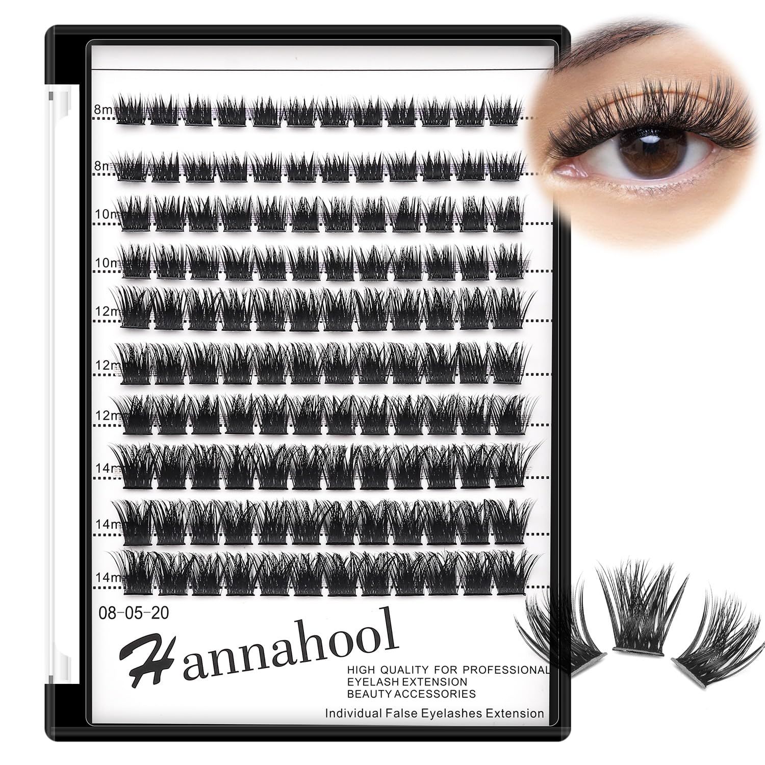 10Rows Mixed 10-12-14-16mm 8-10-12-14mm Individual False Eyelashes D Curl Wide Stem Dramatic Black Makeup Cluster Eyelashes Natural Volume Eye Lashes Extensions (8-10-12-14mm mixed)