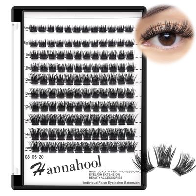 10Rows Mixed 10-12-14-16mm 8-10-12-14mm Individual False Eyelashes D Curl Wide Stem Dramatic Black Makeup Cluster Eyelashes Natural Volume Eye Lashes Extensions (8-10-12-14mm mixed)