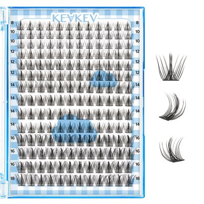 KevKev Lash Clusters 168 Pcs Cluster Lashes DIY Lash Extensions Mixed Styles Individual Lashes Eyelash Clusters Thin Band &amp; Soft False Lashes Wispy Natural Lash Extension Clusters (Breeze, D-8-18mix)