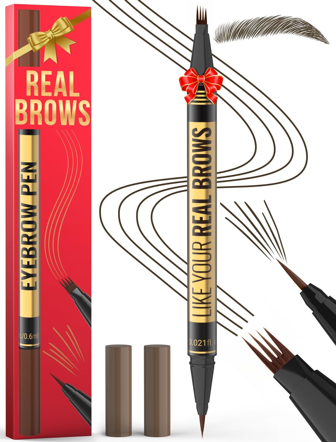 Microblading Eyebrow Pen - Eyebrow Pen 2-in-1 Dual-Ended Eyebrow Pencil with Micro-Fork Tip &amp; Precise Brush-Tip Create Hair-Like Brows, Natural Brow Eyebrow Pen, Long Lasting, Dark Brown