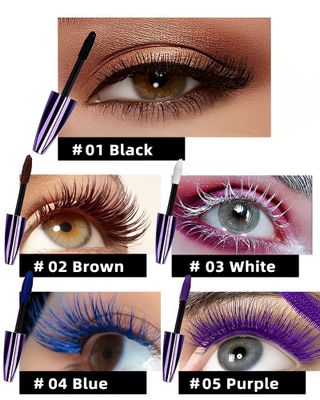 5D Waterproof Colorful Mascara Volume and Length Set-5Pcs Black Brown White Blue Purple Colored Fiber Tubing Mascara for eyelashes,Longlasting Non Clumping Voluminous Curling Mascara for Eye Makeup