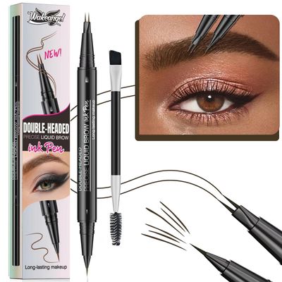 Eyebrow Pen Liquid Eyebrow Pencil 2 in 1 Dual-Ended Eye Brow Pencils for Women Waterproof Natural Brow Pencils Precise Brush Tip Create natural hair like eyebrows that last all day Black Brown # 04