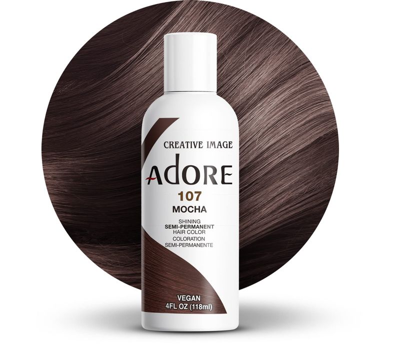 Adore Semi Permanent Hair Color - Vegan and Cruelty-Free Brown Hair Dye - 4 Fl Oz - 107 Mocha (Pack of 1)