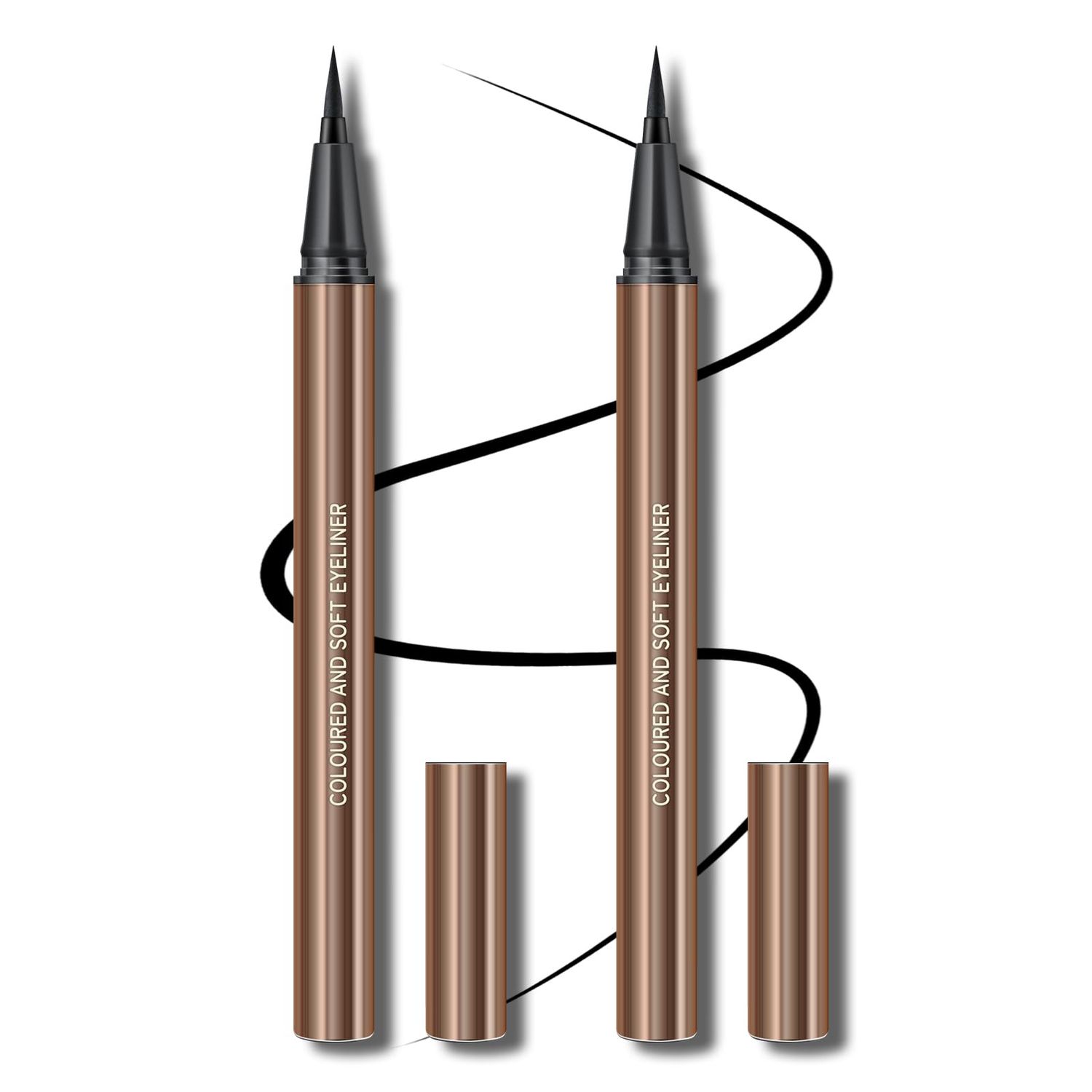 KYDA 2 Pcs Black Liquid Eyeliner, Natural Matte Tint, Ultra Fine Tip, Lasting Pigment Eyeliner Pencil, Silky Smooth Formula, Quick Drying