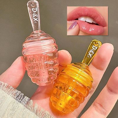 2 PCS Moisturizing Honey Pot Lip Oil Lip Gloss, Natural Honey Sleeping Lip Mask, Lip Balm, Hydrating &amp; Prevention Dry &amp; Cracked Lip Scrubs Exfoliator, Winter Lip Care Products(PeachHoney)
