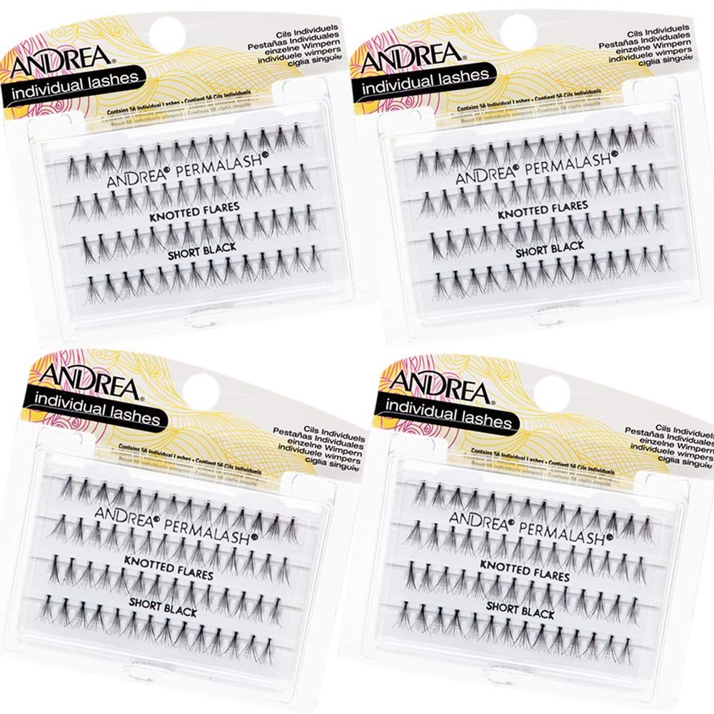 Andrea Individual Lashes Knotted Flares, Short - Black, Lightweight, Natural Look DIY Lash Clusters, Eyelash Extension Kit, 4 Pack