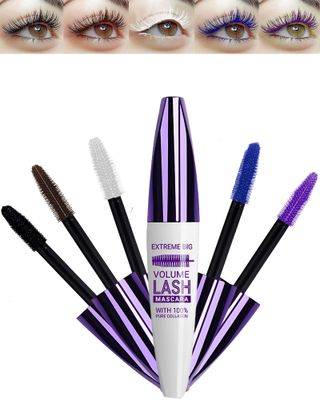 5D Waterproof Colorful Mascara Volume and Length Set-5Pcs Black Brown White Blue Purple Colored Fiber Tubing Mascara for eyelashes,Longlasting Non Clumping Voluminous Curling Mascara for Eye Makeup