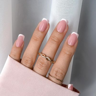 BTArtboxnails XCOATTIPS Gel Nail Kit - Short Squre French Tip Press on Nails Kit, Pink Soft Gel Nail Tips with Nail Gel, French Protecing Duo and Nail Lamp for Nail DIY