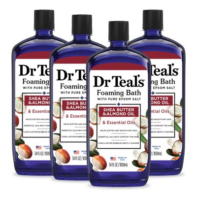 Dr Teal&#39;s Foaming Bath with Pure Epsom Salt, Shea Butter &amp; Almond, 34 fl oz (Pack of 4) (Packaging May Vary)