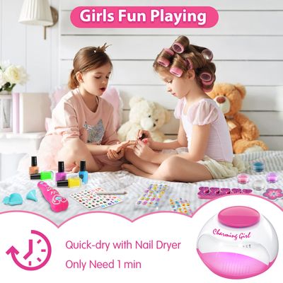 BATTOP Kids Nail Polish Set for Girls, Nail Art Kits with Nail Dryer &amp; Glitter Pen, Quick Dry &amp; Peel Off &amp; Non-Toxic Nail Polish, Christmas Birthday Gifts for Girls Ages 6 7 8 9 10 11 12