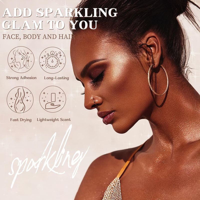 Body Glitter Spray, Body Shimmer Spray Quick Drying Body Glow Shimmer Long-Lasting Shiny Glitter Spray for Black Women Men for Party, Concert 2.6 Fl Oz. (Dark Brown)