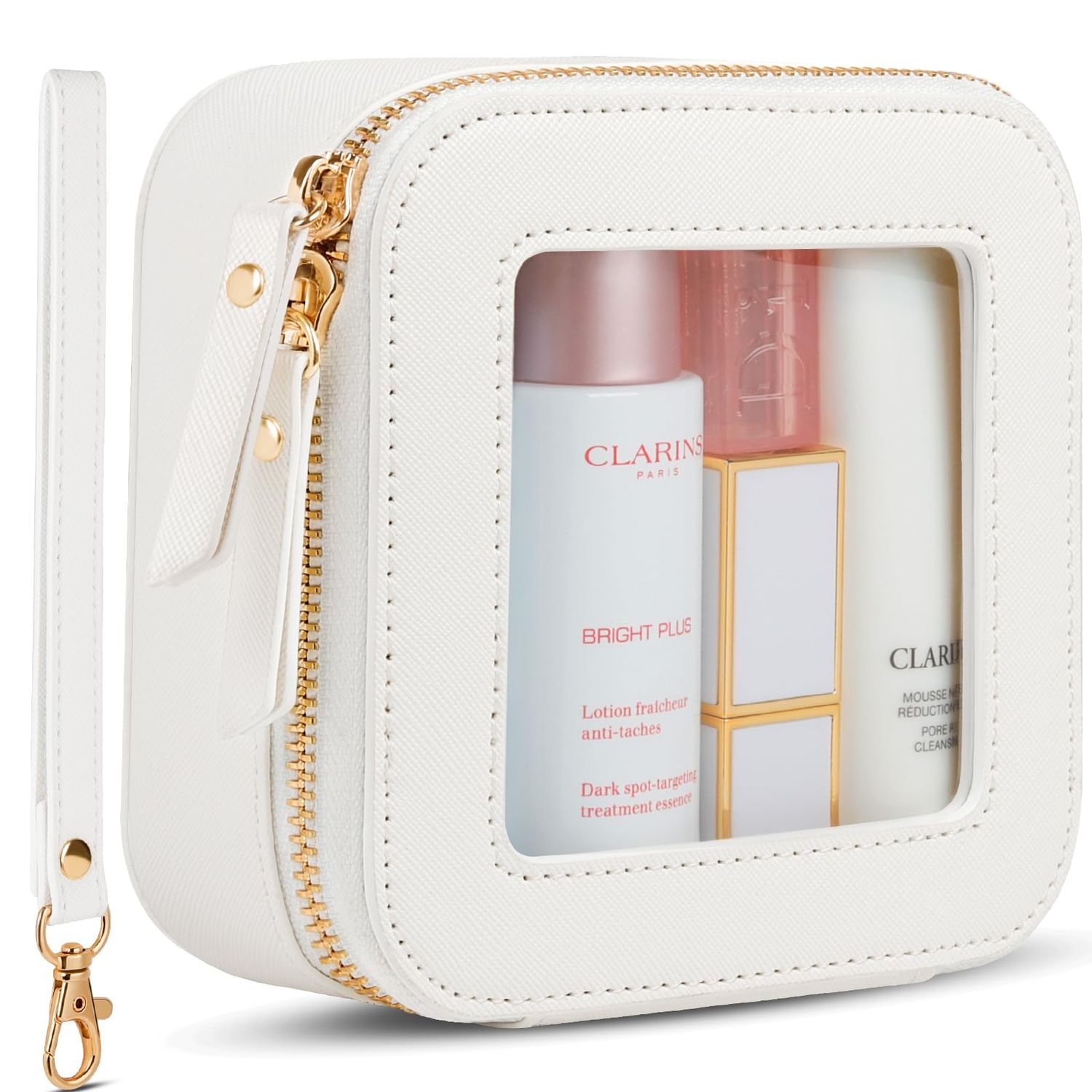 XUGUXA Clear Makeup Bag | Mini Makeup Bag | Small Makeup BagSmall Cosmetic Bag for Purse | Cute Leather Makeup Pouch | Purse Organizer | Car Travel Purse Essentials for Women Teens Gift (White Mini)