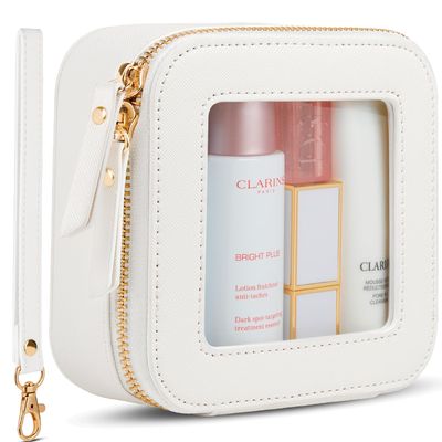 XUGUXA Clear Makeup Bag | Mini Makeup Bag | Small Makeup BagSmall Cosmetic Bag for Purse | Cute Leather Makeup Pouch | Purse Organizer | Car Travel Purse Essentials for Women Teens Gift (White Mini)