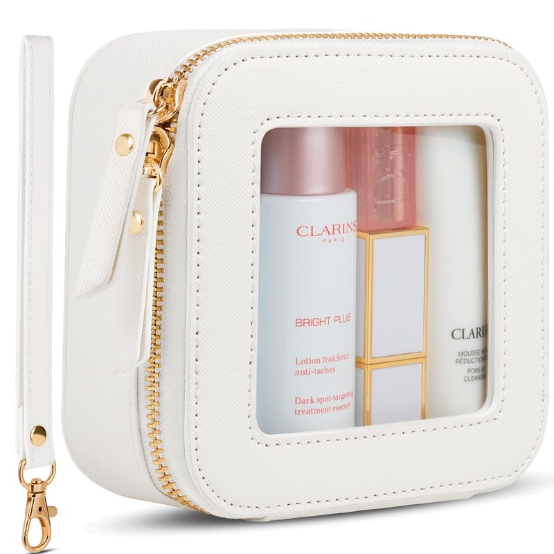 XUGUXA Clear Makeup Bag | Mini Makeup Bag | Small Makeup BagSmall Cosmetic Bag for Purse | Cute Leather Makeup Pouch | Purse Organizer | Car Travel Purse Essentials for Women Teens Gift (White Mini)