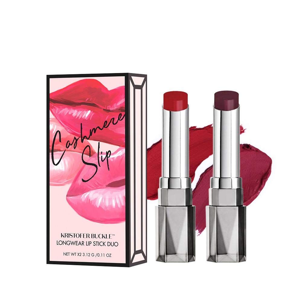 KRISTOFER BUCKLE Cashmere Slip Longwear Lipstick Duo, 0.11 oz. (each) | Creamy, Richly Pigmented Lipstick That Delivers Bold Color for Up To 8 Hours | DareObsessed