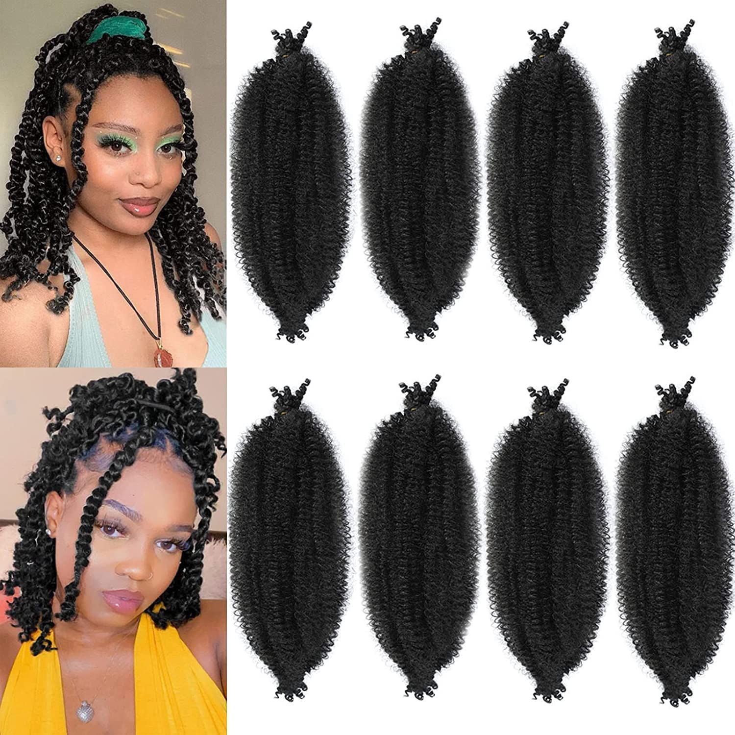 8 Packs Springy Afro Twist Hair Pre-Separated Kinky Marley Twist Braiding Hair Soft Synthetic Crochet for Distressed Faux Locs Spring Twist Hair Extensions for Women (16 Inch (Pack of 8), 1B)