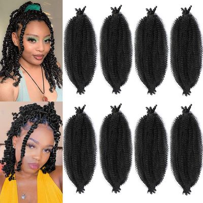 8 Packs Springy Afro Twist Hair Pre-Separated Kinky Marley Twist Braiding Hair Soft Synthetic Crochet for Distressed Faux Locs Spring Twist Hair Extensions for Women (16 Inch (Pack of 8), 1B)