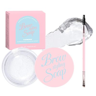 VANERIA Eyebrow Gel Clear,Brow Soap,Eyebrow Brush With Double Head,Clear Eyebrow Setting Gel for Feathery &amp; Fluffy &amp; Brow Freeze,Long Lasting Waterproof.14g