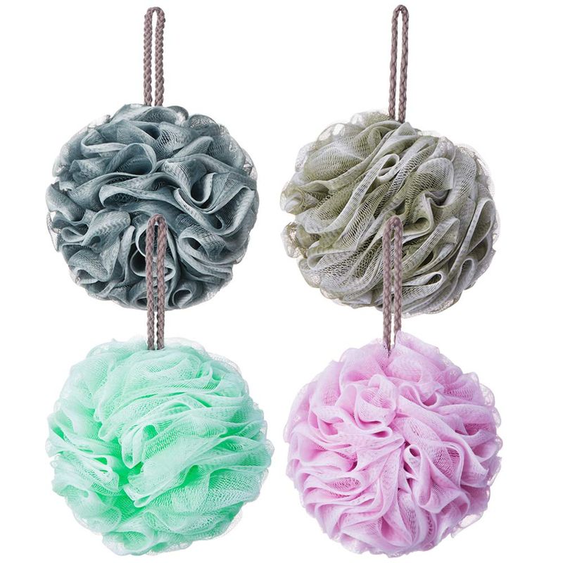 Novosun Loofah Bath Sponge Luffa Loofa Body Scrubber Soft Mesh Pouf Wash Puff Shower Puff Shower Ball Exfoliating Shower Sponge Pack of 4 (60gpcs)