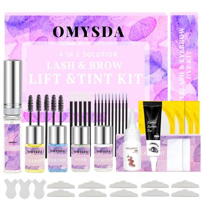 Lash Lift Kit Brow Lamination Kit Black Color 4 in 1 Solution Professional Black Eyelash and Eyebrow Perm Kit, DIY at Home 6-8 Weeks Long-lasting
