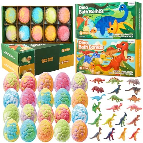 JuraFizz Dinosaur Bath Bombs for Kids with Surprise Inside, 20 Pack Natural Dino Egg Bath Bombs with Exclusive Carnivorous &amp; Herbivorous Dinosaur Toys, Christmas Stocking Stuffers for Kids Boys Girls