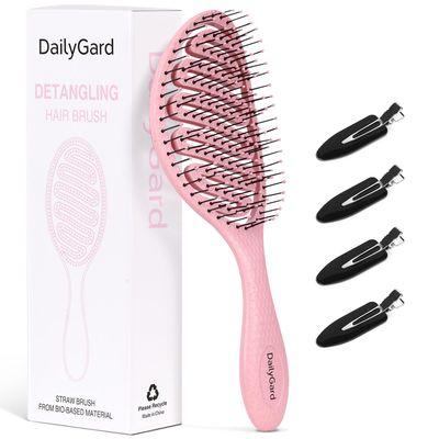 Daily Gard Detangling Brush, Dry and Wet Vented Detangler Hair Brush for Women and Men, Paddle Quick Drying Hairbrush for WetDryCurlyThickLongWavyDamaged Hair, Pink