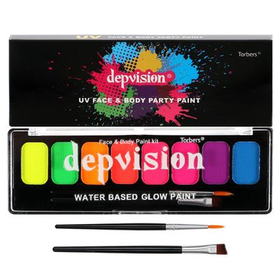 Depvision 8 Colors Glow in the Dark UV Face and Body Paint Palette Water Based Neon Blacklight Water Activated Washable Reactive Fluorescent for Christmas Halloween Party Non-toxic