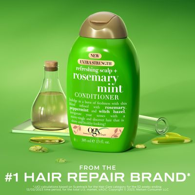 OGX Extra Strength Refreshing Scalp Rosemary Mint Conditioner, Nourishing Hair Conditioner Infused with Rosemary Mint for Shiny, Healthy-Looking Hair, Sulfate-Free Surfactants, 13 fl. Oz