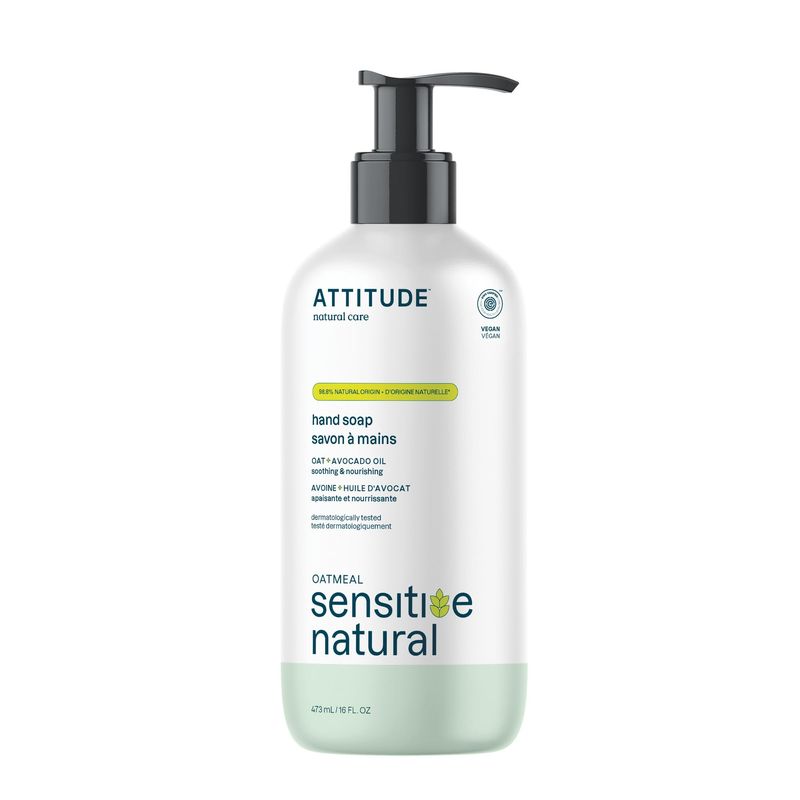 ATTITUDE Hand Soap for Sensitive Skin with Oat and Avocado Oil, EWG Verified, Dermatologically Tested, Vegan, 16 Fl Oz