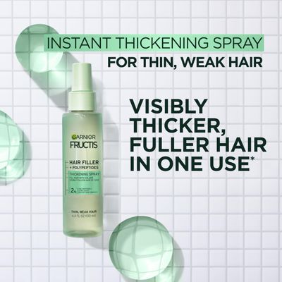 Garnier Fructis Hair Filler Fullness Repair Thickening Spray, Volumizing Spray with Polypeptides and Hair Repair Complex for Thin, Weak Hair, 4.4 Fl Oz