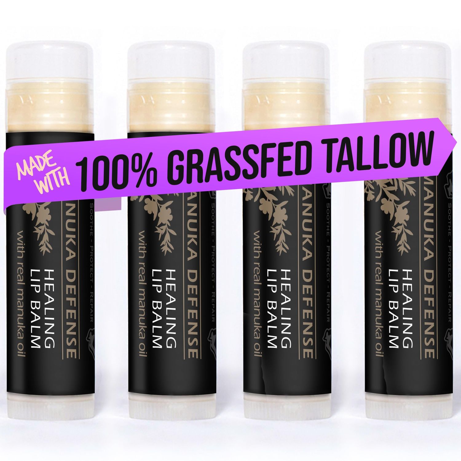 Manuka Defense Healing Lip Balm, Intensive Moisture Therapy, Manuka  Tea Tree | Cooling Peppermint | Chapped Lip Relief, Cracked Lips Treatment Repair, Pack Of 4-0.15 oz Tube