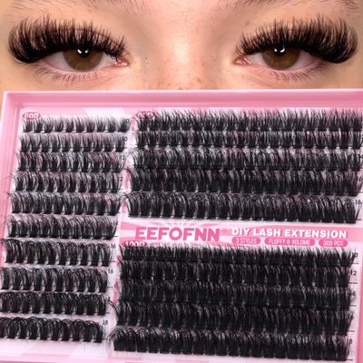 Eefofnn Fluffy Lash Clusters 60D80D100D Eyelash Clusters 300 pcs Individual Lashes Volume Cluster Eyelash Extensions D Curl Eyelashes Clusters DIY Lash Extension Thick Cluster Lashes
