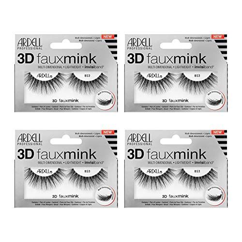 Ardell False Eyelashes 3D Faux Mink Lashes 853 - Easy Application Strip Lashes, Comfortable Invisiband for All-Day Wear, 4 Pairs